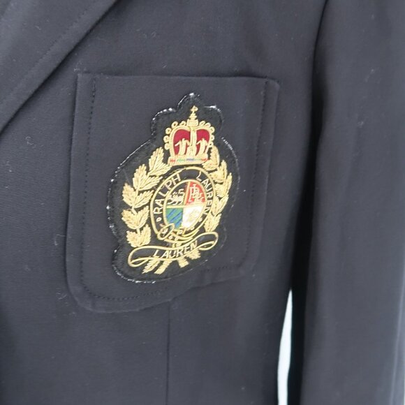 Lauren Ralph Lauren Women's Black Preppy Crest Embellished Blazer Size 14 - Picture 5 of 14